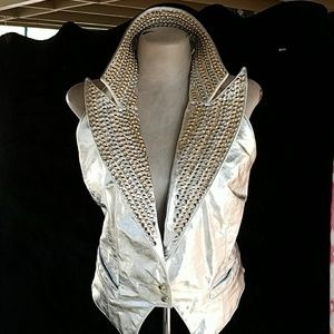 ☠L.A Roxx vintage rhinestone halter sz L leather